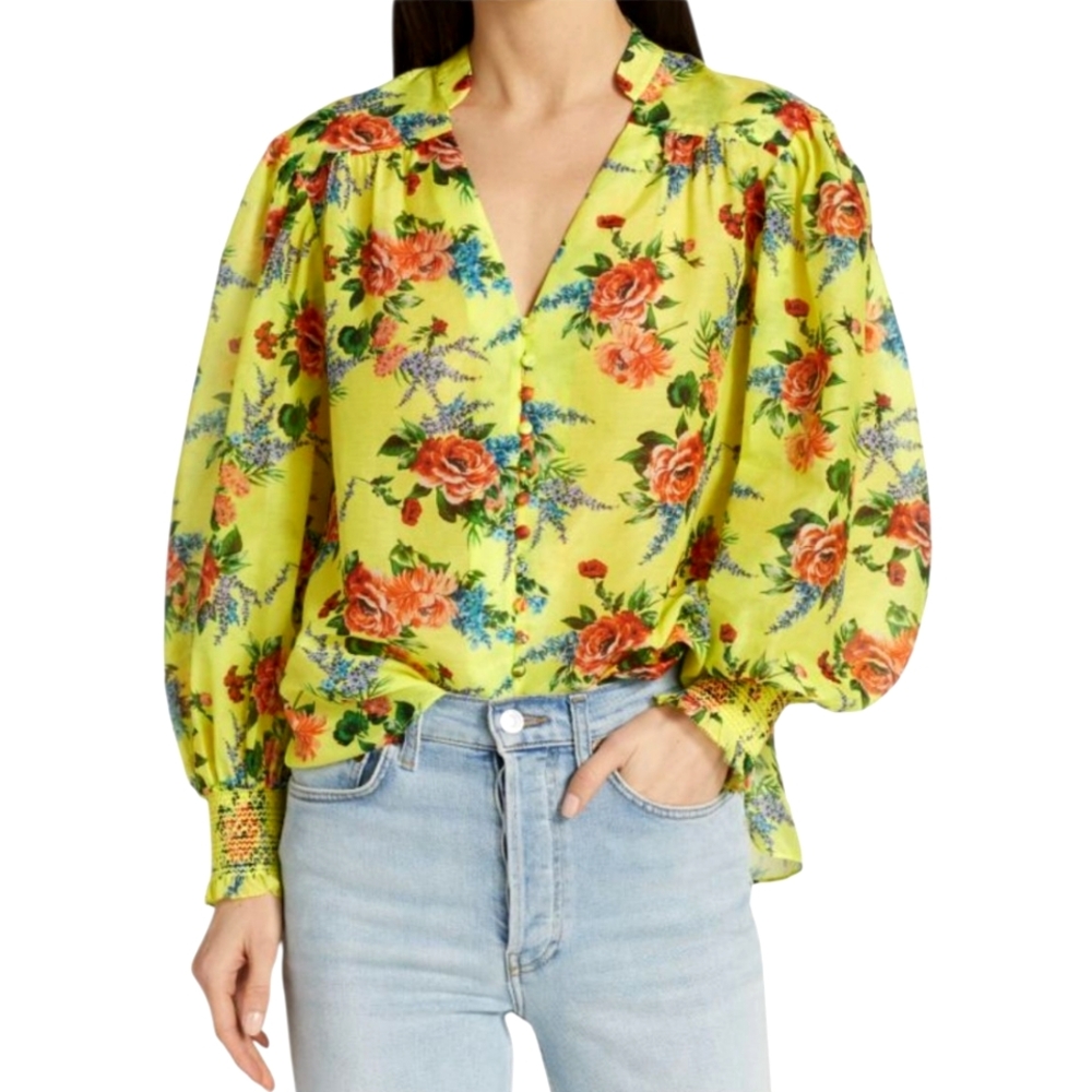 Alice + Olivia Nwt Yellow ,Orange,Lav,Blue Floral Longsleeve Button Front Blouse